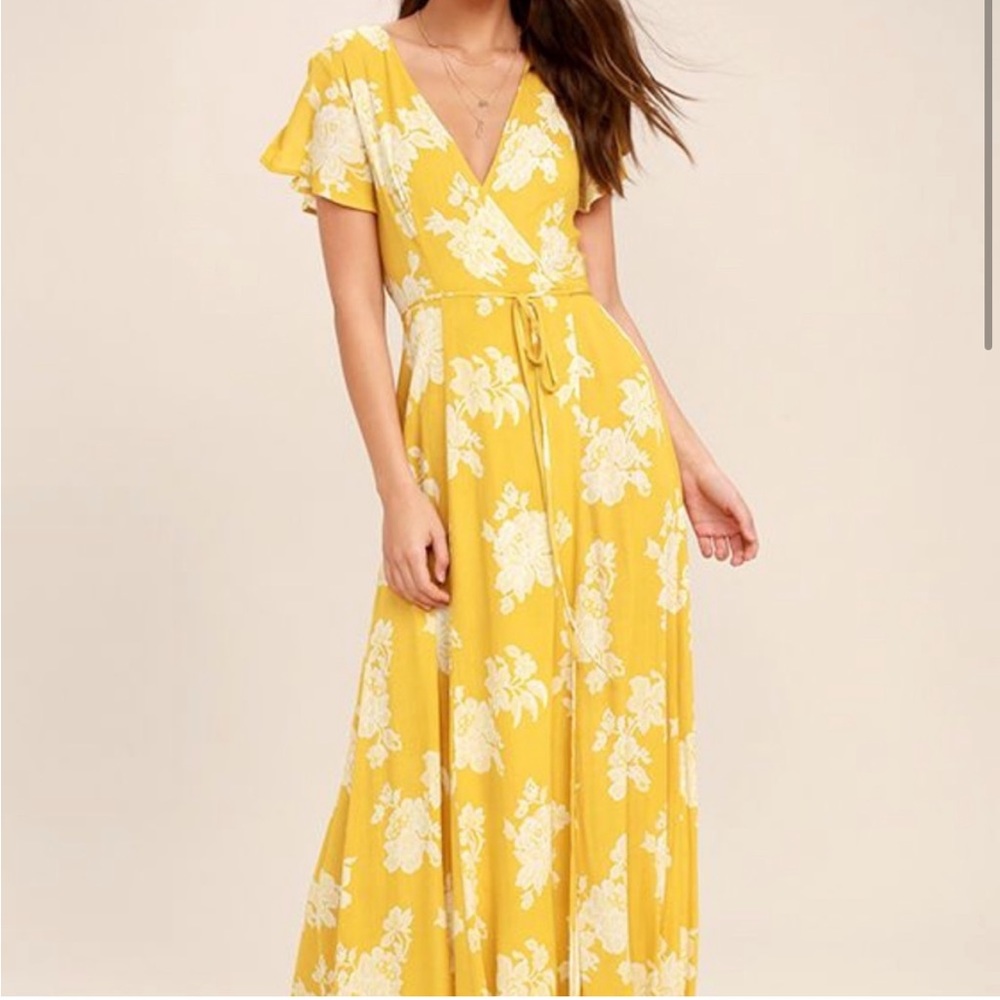 Lulus Heart of Marigold yellow maxi flutter sleeve dress